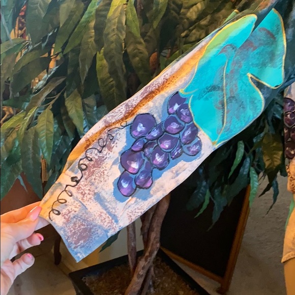 Hand painted Napa wine and cheese denim button down top - Picture 5 of 6